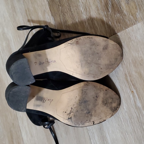 Sam Edelman leather suede black chunky laced heels - Picture 6 of 11
